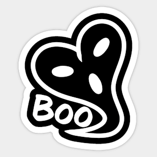 Heart Boo Ghost on Black Sticker